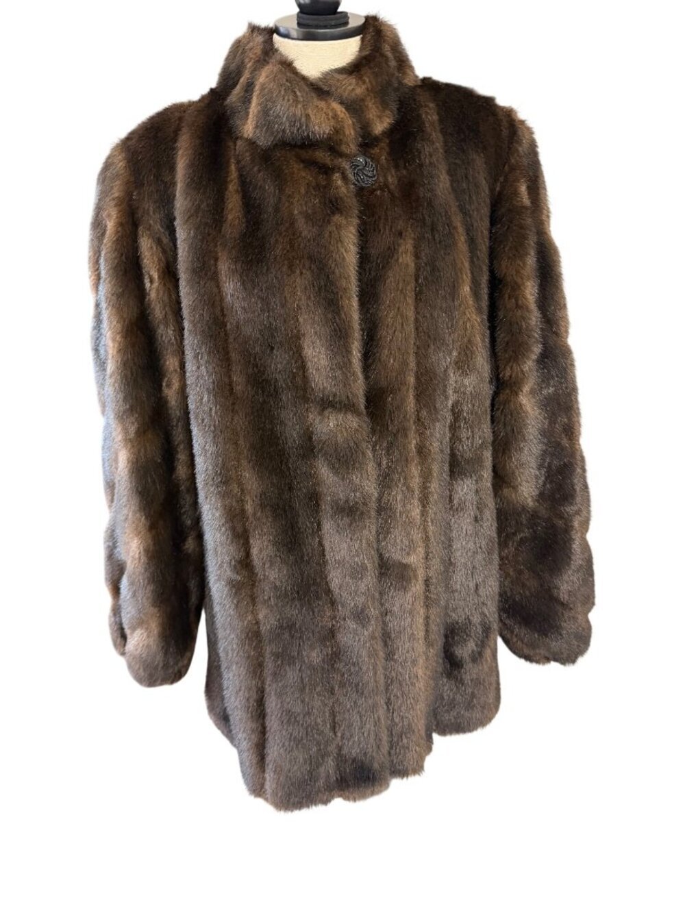 Fabulous Furs Womens Lined Faux Fur Mink Jacket Size M Brown Relaxed Pocket Glam